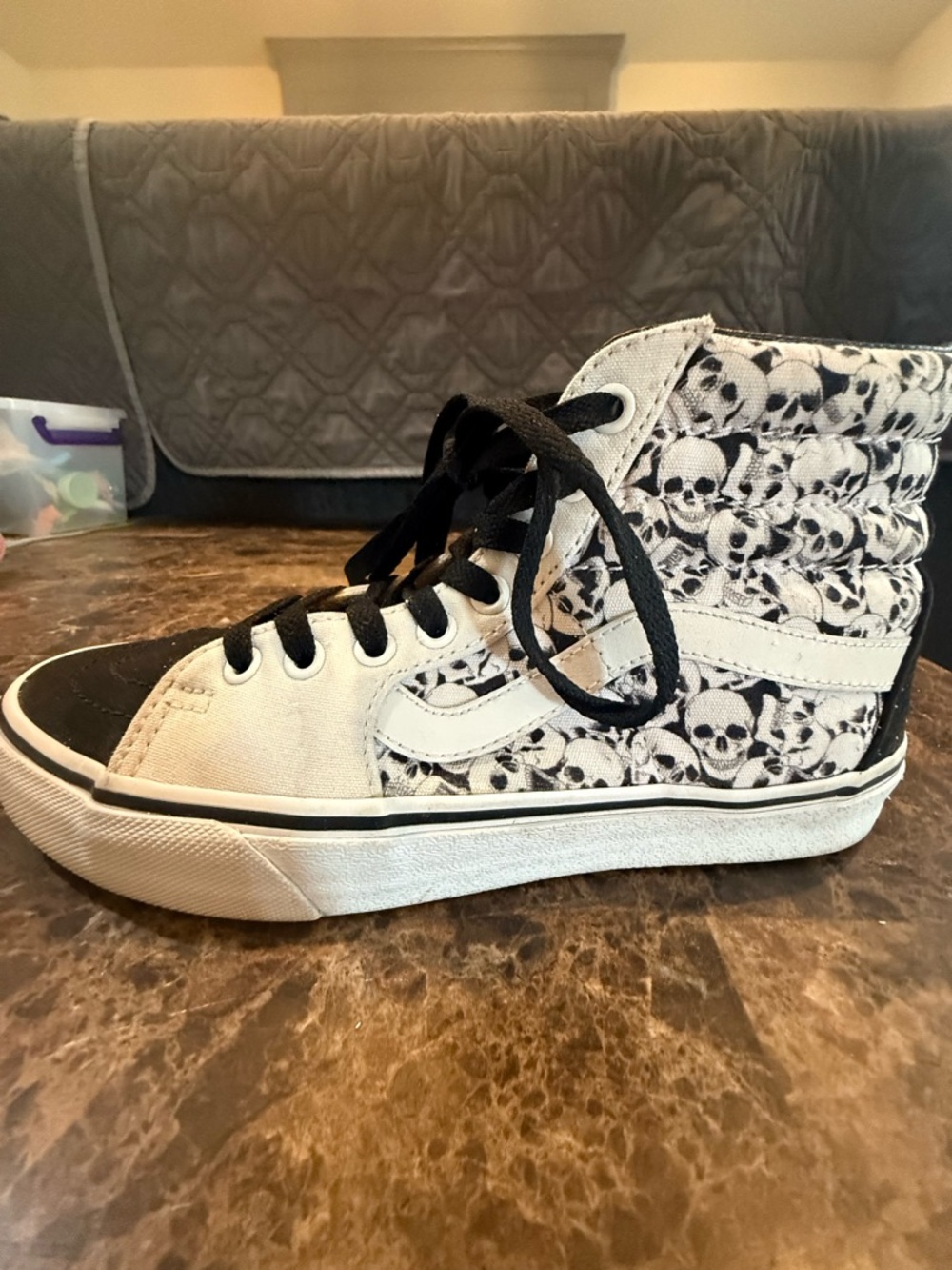 Vans. Sk8-Hi. Skulls Sneakers. Black & White. Size 7.5.